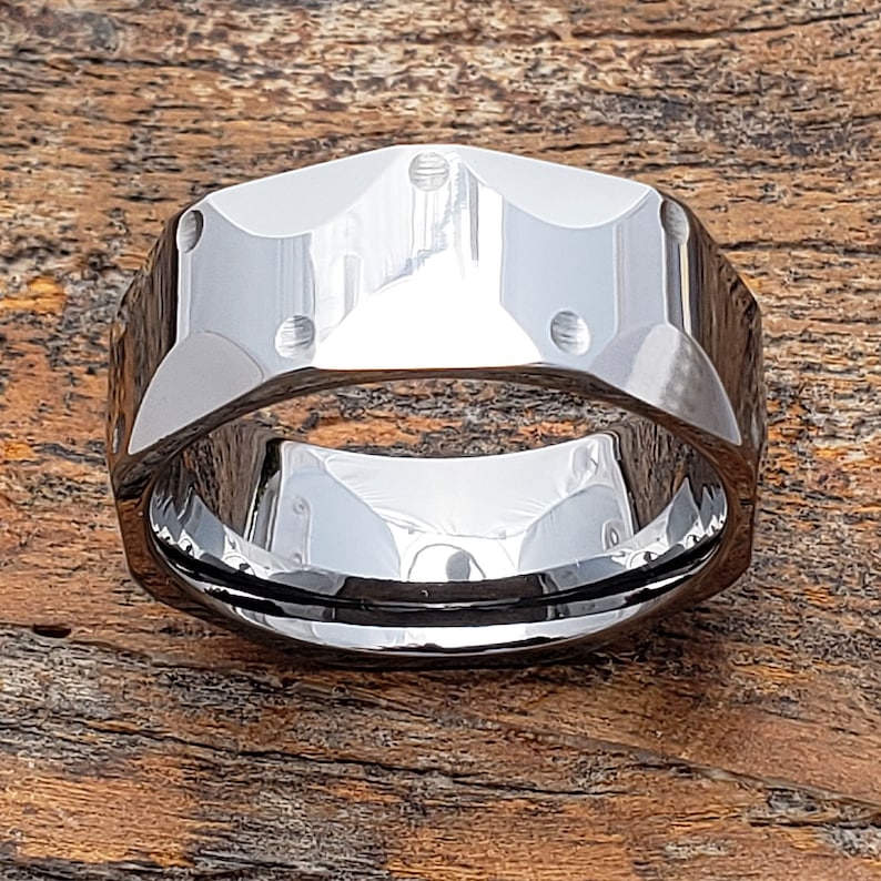 Polished Carved Wedding Band Gift for Dad Unique Silver Ring Silver Wedding Band Rings for Men Silver Wedding Ring Unique Mens Ring