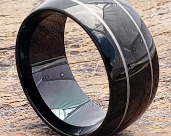 12 mm、メンズタングステンリング、タングステンリング、メンズ結婚指輪、ブラックタングステンリング、ドームリング、パーソナライズリング、ブラックタングステン結婚指輪