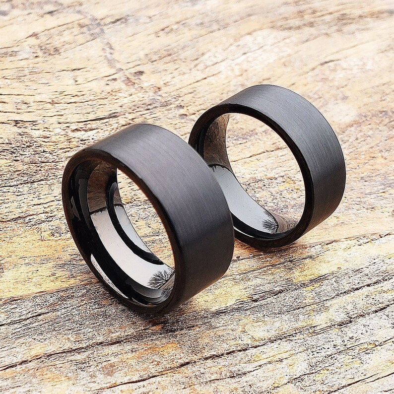 Black Wedding Band Men's Engagement Band Tungsten Ring Etsy