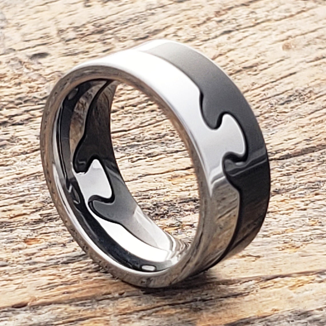 Silver Puzzle Ring Tungsten Promise Ring Brushed Wedding Etsy