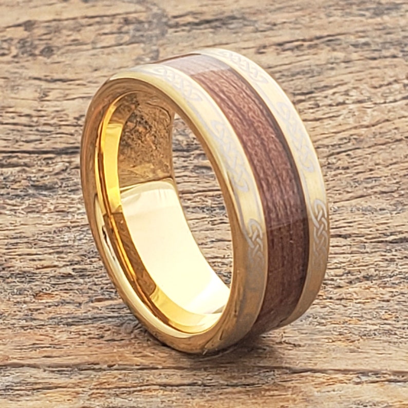 Wood Ring Wooden Wedding Band Gold Wedding Ring Gold Etsy