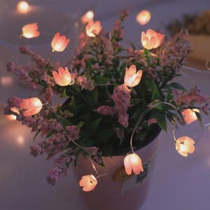 Tulip Fairy String Lights – 20 LED Battery Operated | Tulip Fairy Lights | Whimsical Flower Decor for Bedroom, Wedding, or Party