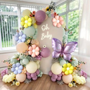 Spring Floral Butterfly Balloon Arch | 112 Pcs Pastel Garden Baby Shower Garland Kit | Oh Baby Shower Backdrop | Spring Birthday Party Decor
