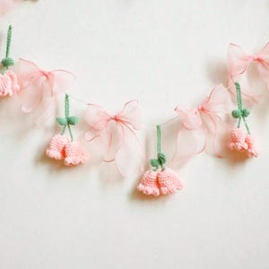 Pink Bows Crochet Hanging Decoration, Lily of the Valley Crochet Decoration, Flower Crochet Decoration, Crochet Bows, Nursery Room Decor