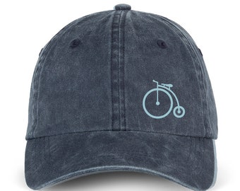 Baseball Cap Cycling Design 100% Organic Cotton for Men Women Bicycle Penny Farthing Christmas or Birthday Funny Gift Eco-friendly