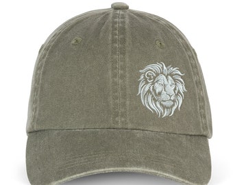 Casquette de baseball brodée en forme de lion, broderie 100 % coton bio pour homme ou femme, cadeau d'anniversaire de Noël, cadeau amusant, respectueux de l'environnement