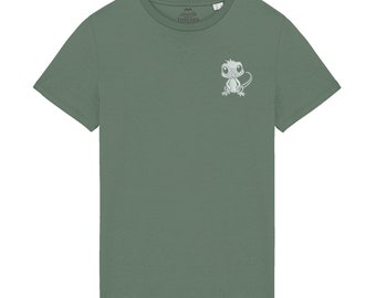 Gecko Embroidered Men’s T-Shirt 100% Organic Cotton with Embroidery Gecko Design Tshirt Tee Shirt Trendy Funny