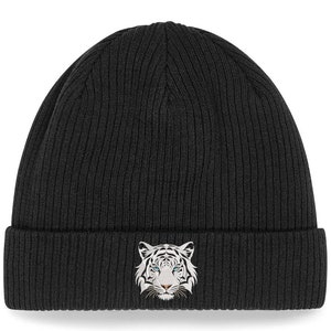 Embroidered Beanie Hat Tiger 100% Organic Cotton for Men or Women Fun Embroidery Gift Idea for Christmas & Birthday