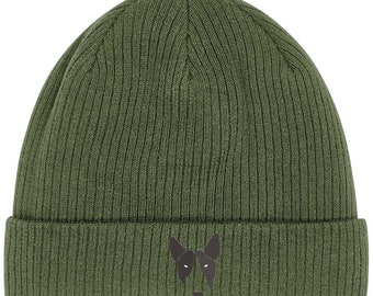 English Bull Terrier Embroidered Beanie Hat 100% Organic Cotton for Men or Women Fun Dog Embroidery Gift Idea for Christmas & Birthday