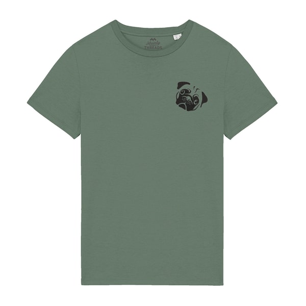 Mops Hund bestickt Herren T-Shirt 100% Bio-Baumwolle mit Stickerei Hundedesign Tshirt T-Shirt Trendy Lustig