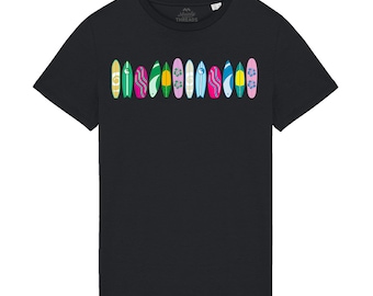 Men’s Surfing T-Shirt 100% Organic Cotton Surfer Surf Boards SurfBoards Design Tshirt Tee Shirt Trendy Funny