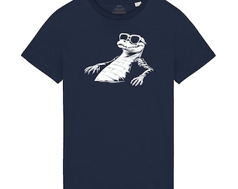Men’s T-Shirt 100% Organic Cotton with Bearded Crocodile Print Design Tshirt Tee Shirt Trendy Funny