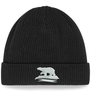 Embroidered Beanie Hat Polar Bear 100% Organic Cotton for Men or Women Fun Embroidery Gift Idea for Christmas & Birthday