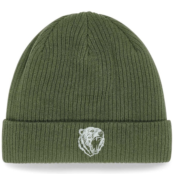 Bonnet brodé Grizzly Bear 100% coton biologique pour hommes ou femmes Idée cadeau de broderie amusante pour Noël et anniversaire