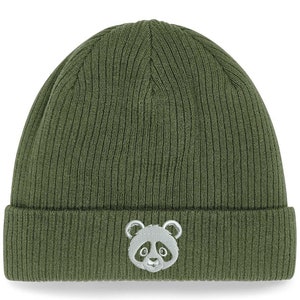 Bestickte Panda Mütze: Beanie aus Bio-Baumwolle mit Bündchen