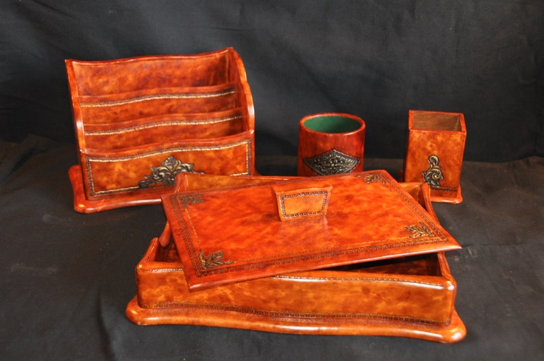 Horchow Leather Desk Set Louis Style With Boxes Etsy