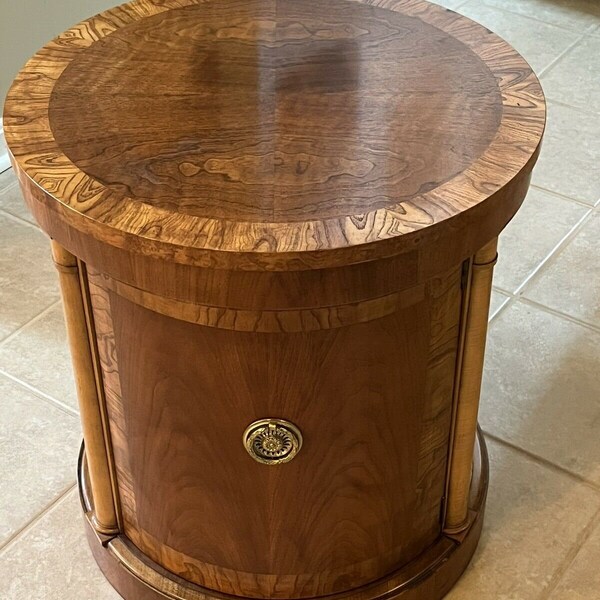 Baker Empire Biedermeier Style Burl Wood Drum End Table (Shipping not included)