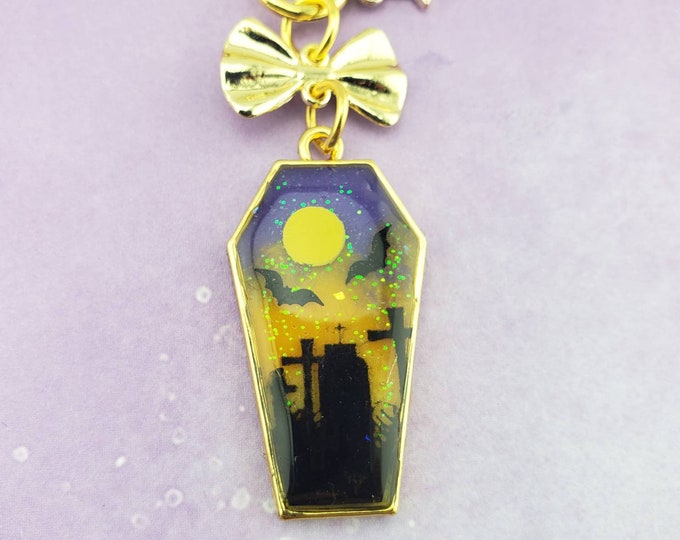 Halloween Sunset Spoopy Coffin Bezel Charm Gold