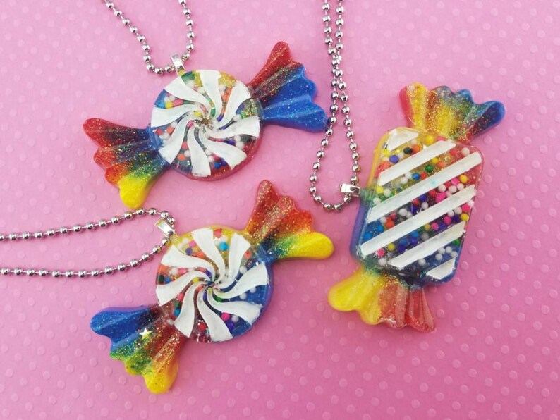 Kawaii Rainbow Candy Wrapper Pendants with REAL Sprinkles