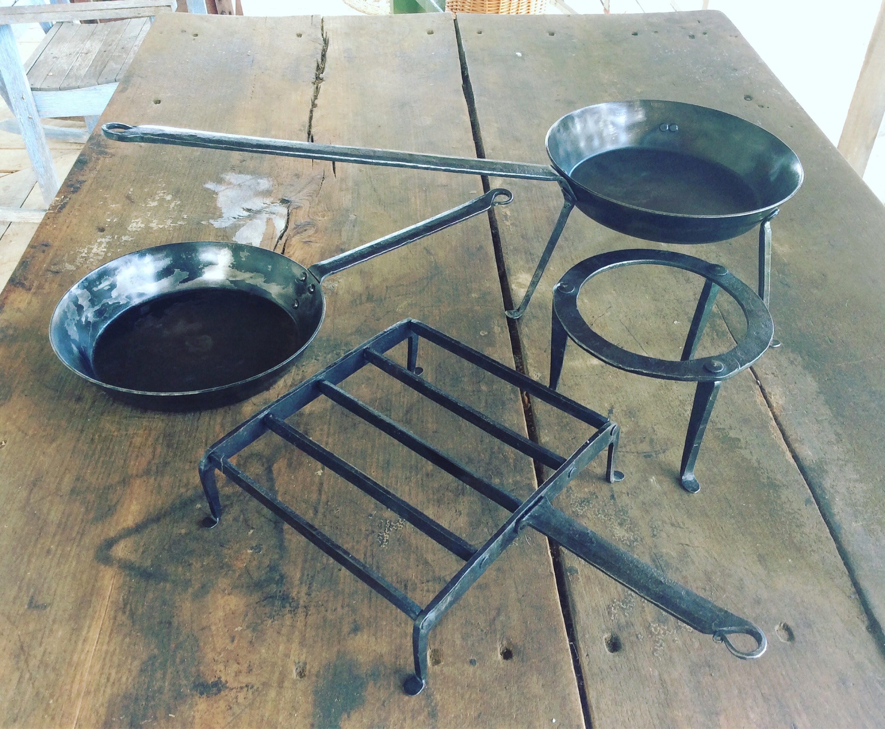 Hand Forged Camp Set With Frypan, Spider, Trivet and Gridiron 