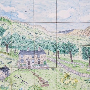 Hand painted Cottage Tile Panel