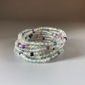 Rainbow Fluorite Beaded Stretch Bracelet, Small 4 mm Bead Gemstone Bracelet