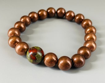 Dragons Blood Jasper With Copper Colored Beads Bracelet