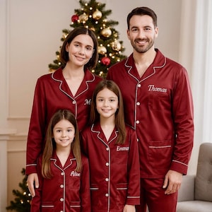 Personalized Satin Christmas Pajamas | Matching Family Sleepwear Set