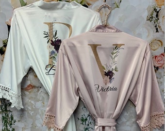 Set of 14 Bridesmaid Robes, Bridesmaid Proposal, Lace Trim Bridesmaid Robe, Wedding Party Robes, Bride Robe, Bridesmaid Gift, Satin Robes