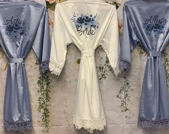 Dusty Blue Bridesmaid Robes, Bridal Robes, Bridal Robe, Floral Bridesmaid Robe, Wedding, Wedding Party Robes, Bride Robe, Bridesmaid Gift