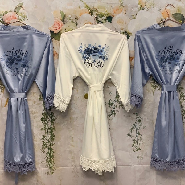 Dusty Blue Bridesmaid Robes, Bridal Robes, Bridal Robe, Floral Bridesmaid Robe, Wedding, Wedding Party Robes, Bride Robe, Bridesmaid Gift