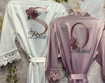 Set of 9 Bridesmaid Robes, Bridesmaid Proposal, Lace Trim Bridesmaid Robe, Wedding Party Robes, Bride Robe, Bridesmaid Gift, Satin Robes