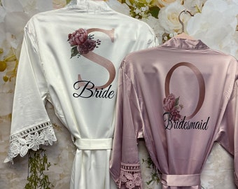 Set of 6 Bridesmaid Robes, Bridesmaid Proposal, Lace Trim Bridesmaid Robe, Wedding Party Robes, Bride Robe, Bridesmaid Gift, Satin Robes