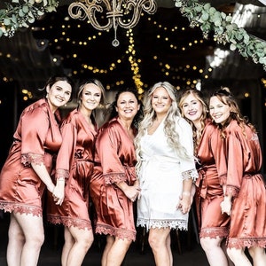 Silky Satin Bridesmaid Robes/Bridesmaid Gifts/Bridesmaid Proposal/Satin Lace Wedding Party Bridal Robe/Gift Idea for Bridesmaid Party