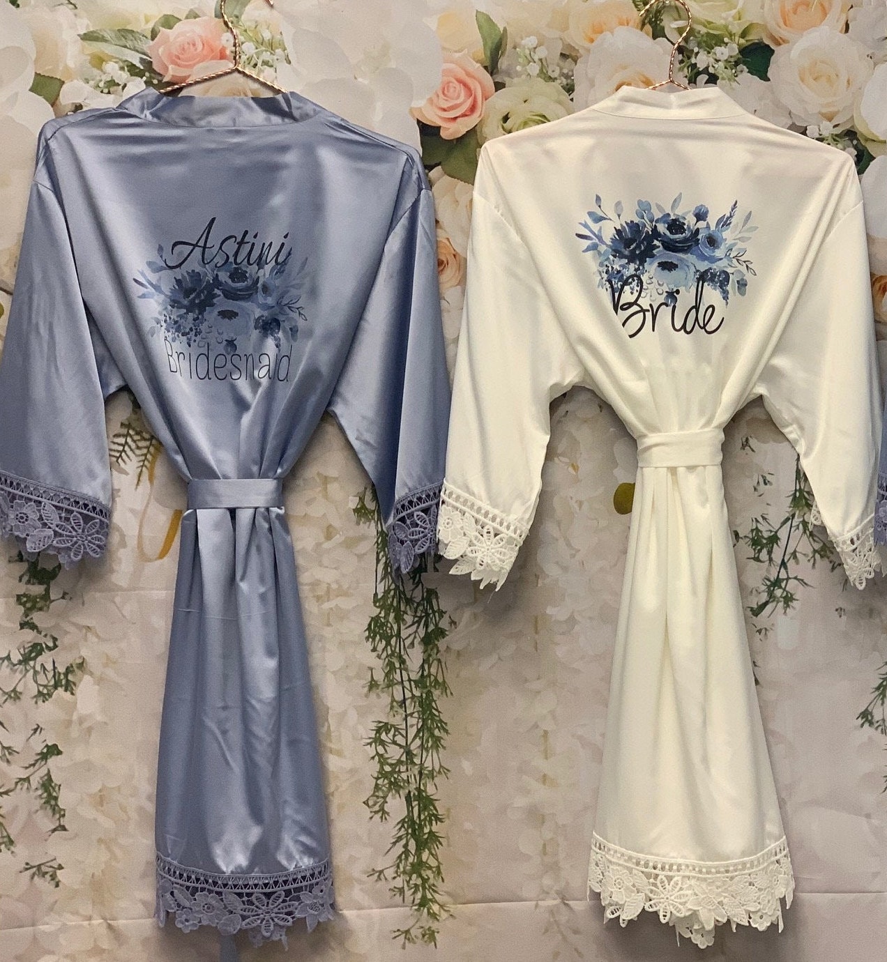 Dusty Blue Bridesmaid Robes Bridal Robes Bridal Robe Floral Etsy