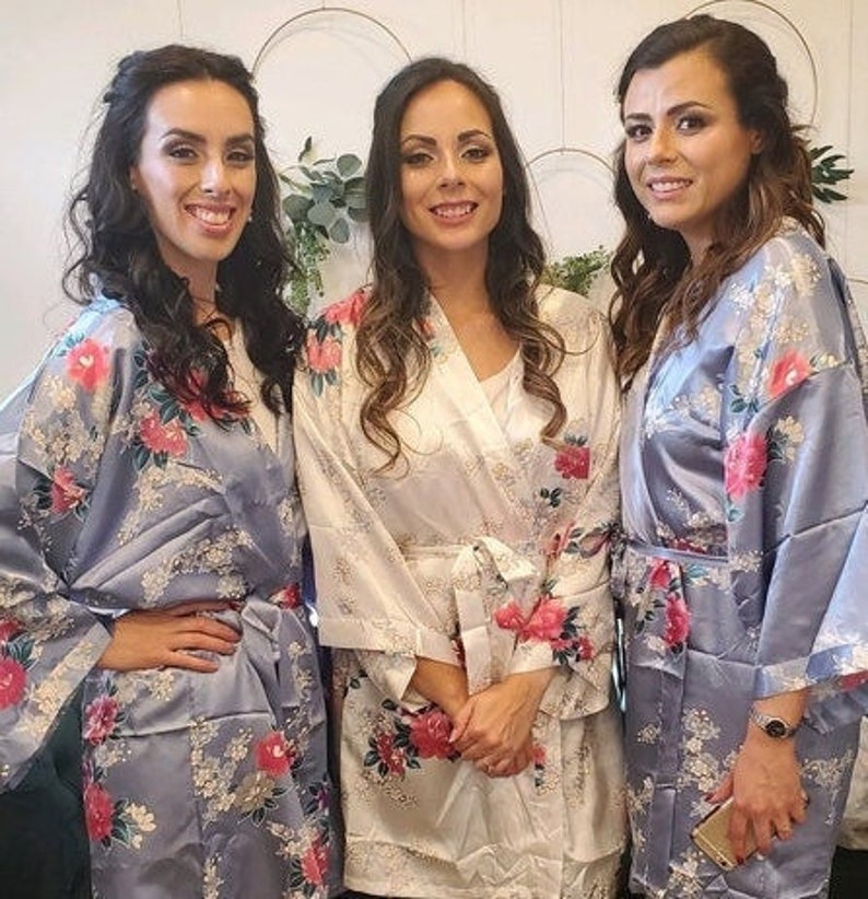 CLEARANCE SALE! Bridesmaid Robes, Bridesmaid Gift, Satin Bridesmaids Robe, Kimono Robe, Floral Bridal Robe, Bridesmaid Proposal 