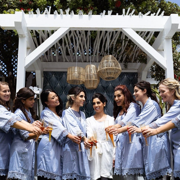 Dusty Blue Bridesmaid Robes, Bridesmaid Gifts, Satin Bridesmaids Robe, Kimono Robe, Lace Bridal Robe, Bridesmaid Proposal