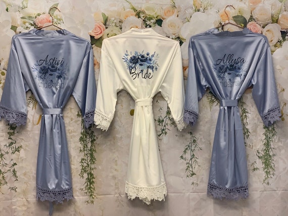 Dusty Blue Bridesmaid Robes, Bridal Robes, Bridal Robe, Floral Bridesmaid  Robe, Wedding, Wedding Party Robes, Bride Robe, Bridesmaid Gift 