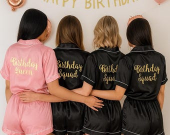Birthday Squad Satin Pajama Set - Bachelorette Party PJs, Bridesmaid Gift, Birthday Queen Sleepwear