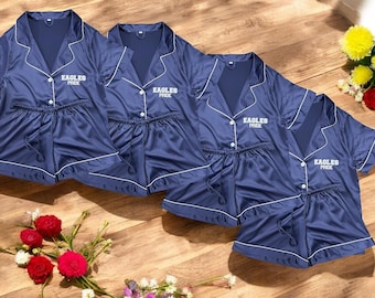 Set of 4-5-6-7-8-9-10 Satin Pajamas, Sports Pajamas, Cheer Team Outfit, School Team Girls Pajamas, Team Pajama Set, Custom Sports Team PJs