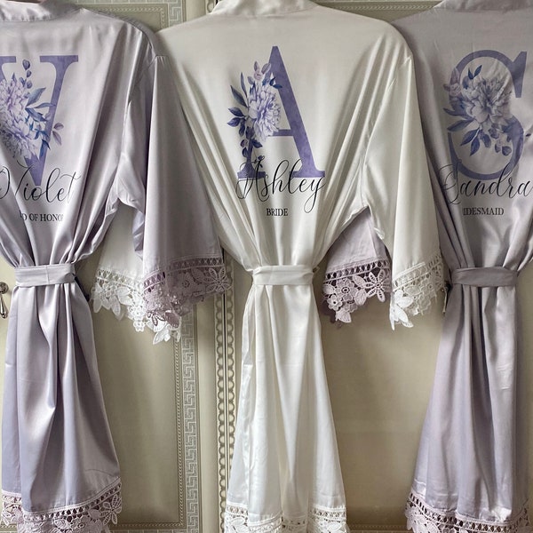 Bridesmaid Robes, Lavender Bridesmaid Robes, Bridesmaid Gifts, Lavender Wedding, Trendy 2024 Bridesmaid Proposal, Customized Set of Robes