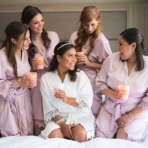 Set of 4,5,6,7,8,9 Bridesmaid Robes, Bridesmaid Proposal, Lace Trim Satin Bridesmaid Robe, Wedding Party Robes, Bride Robe, Bridesmaid Gifts