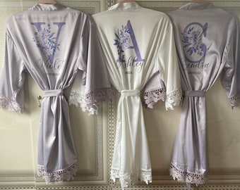 Set of 8 Bridesmaid Robes, Bridesmaid Proposal, Lace Trim Bridesmaid Robe, Wedding Party Robes, Bride Robe, Bridesmaid Gift, Satin Robes
