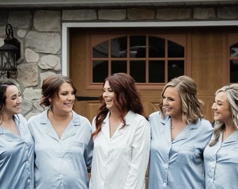 Pajama Shirt Bridesmaid PJ's Long Sleeve, Personalized Sleep Shirt, Bridesmaid Gift, Bridesmaid Button Down Shirts, Getting Ready Robe