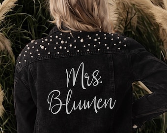 Denim Jacket with Customization, Pearl Denim Jacket, Custom Personalized Jacket, Wedding Gifts, Bride Jacket, Customized Bridal Gift