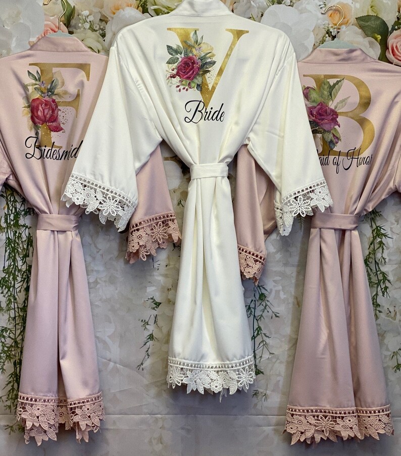 Set of 8 Bridesmaid Robes Bridesmaid Proposal Lace Trim Etsy