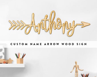 Custom Name Word Arrow Wood Sign - Personalized Wooden Sign, Custom Wood Gift, Wooden Wedding Gift, 5 Year Anniversary Gift, Wood Script