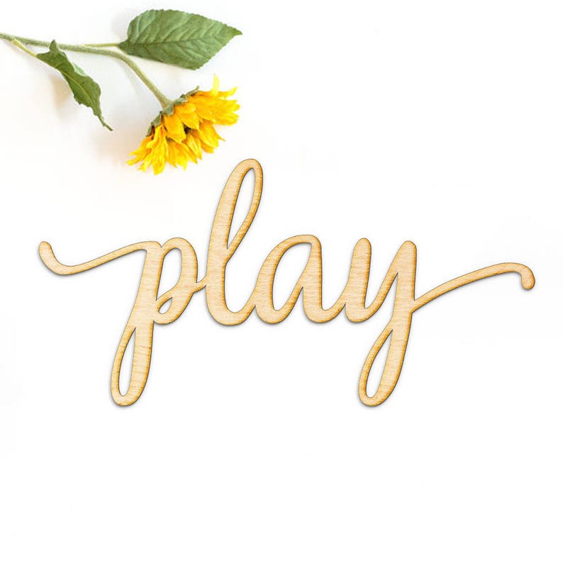 Script Play Wood Sign - Wood Sign Art, Playroom Wall Decor, Wood Play Sign, Kid Room Wall Decor, Wooden Typography, Cursive Wood, Go Play image 2
