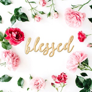 Script Blessed Wood Sign - Wood Sign Art, Wooden Sign, Laser Cut Wood, Wood Decor, Art Room Sign, Playroom Sign, Rustic Gallery Wall Sign