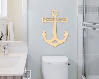 Poop Deck Anchor Wood Sign - Bathroom Decor, Bathroom Sign, Nautical Theme, Anchor Sign, Poop Deck, Funny Bathroom Sign